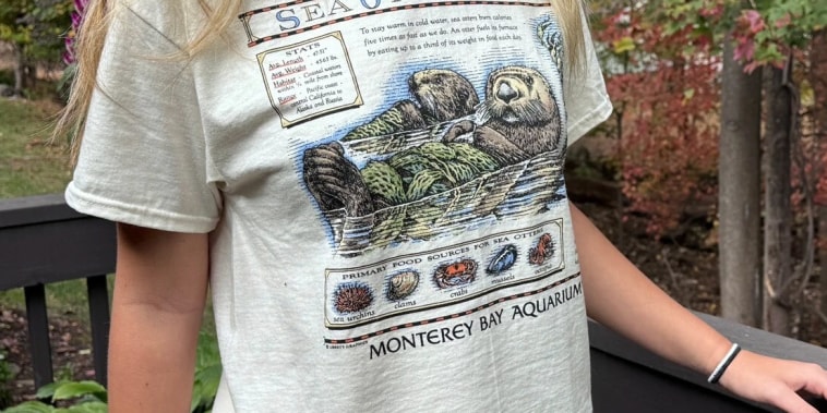 This undated photo provided by the Monterey Bay Aquarium shows a person wearing the re-released Monterey Bay Aquarium t-shirt.