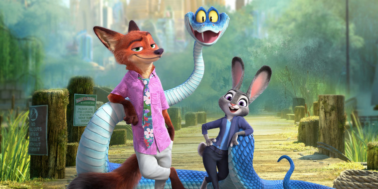 From left, Nick Wilde, Judy Hopps, and Gary De'Snake.