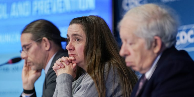 Dr. Catherine Stein listens during a meeting of the CDC Advisory Committee on Immunization Practices (ACIP) on Dec. 5, 2025 in Atlanta.
