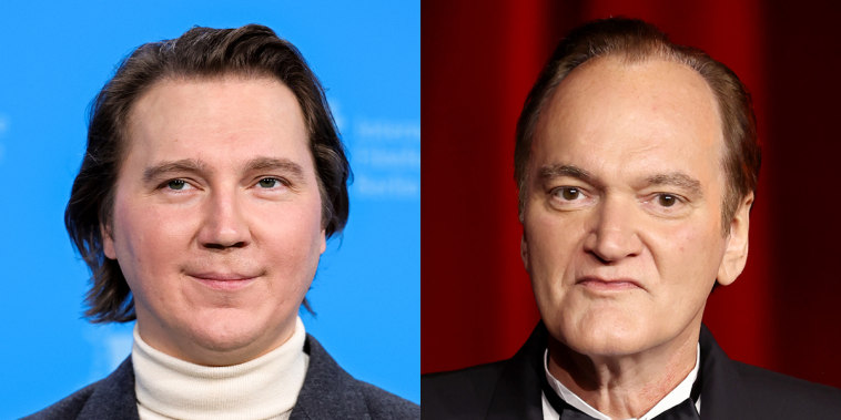 A split composite image of Paul Dano, left, and Quentin Tarantino