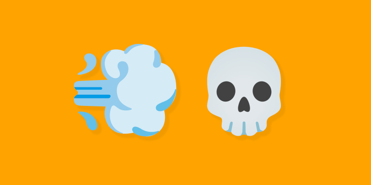 fart emoji next to skull emoji on yellow background