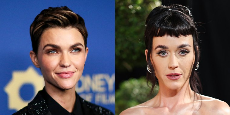 A split composite image of Ruby Rose, left, and Katy Perry