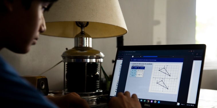 Ward Wooden, 14, demonstrates a math session on i-Ready at his family’s home in Studio City, CA, on Monday, May 11, 2026. 