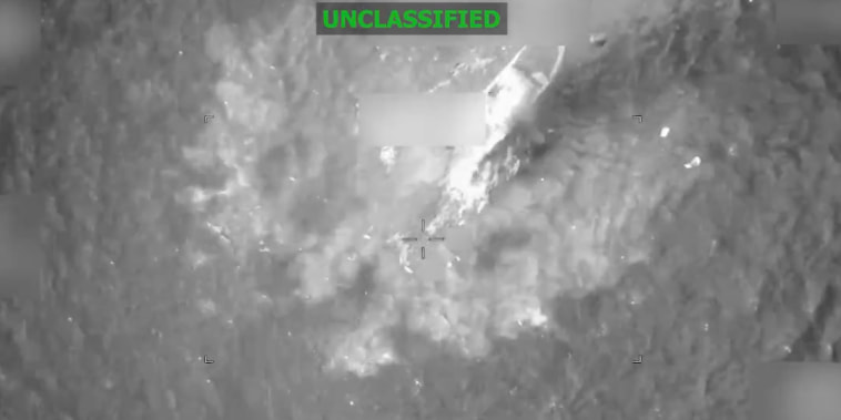 A still from a video posted by U.S. Southern Command on May 27 2026, which reportedly shows a strike on a vessel in the Eastern Pacific, killing 2.