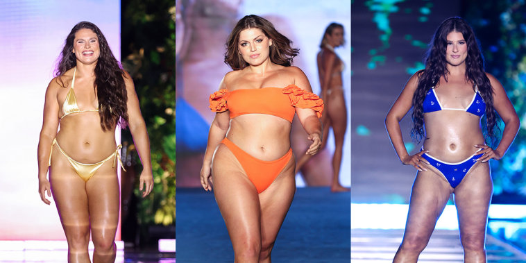 Ilona Maher, Ella Halikas and Remi Bader walking in Sports Illustrated Swimsuit Runway Show.
