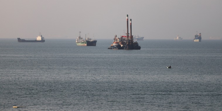 Vessels in the Strait of Hormuz near the beach of Bandar Abbas