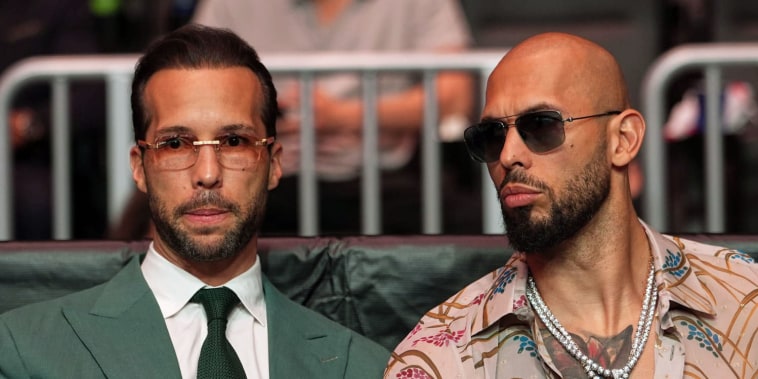 Andrew Tate, right, and his brother Tristan at an event on April 11, 2026, in Miami. 