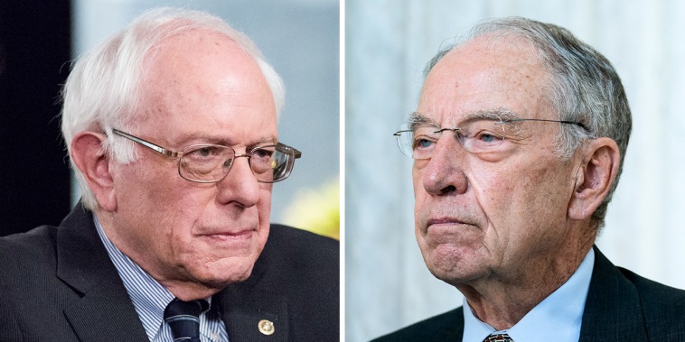 A split composite image of Bernie Sanders, left, and Chuck Grassley