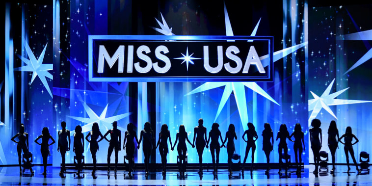 The Miss USA delegates pose onstage during the 2024 pageant.