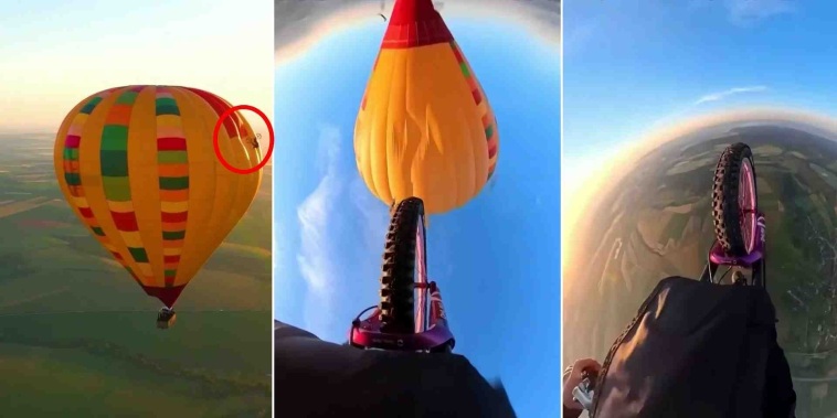 Ciclista austríaco recorre un globo aerostático en pleno vuelo