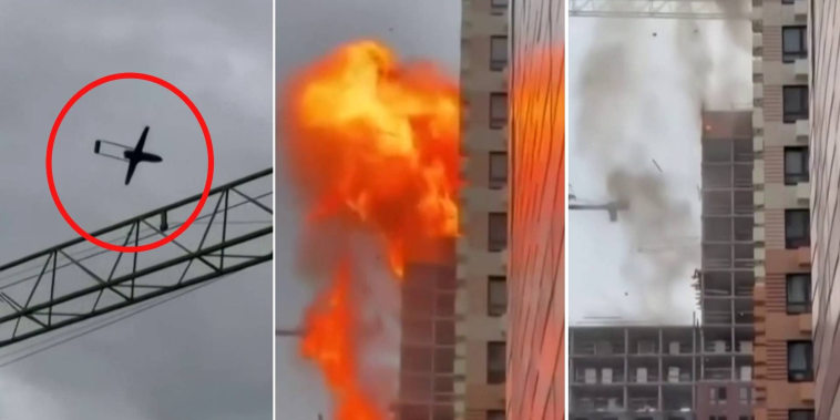 En video: Captan el momento en que un dron ucraniano impacta un edificio cerca de Moscú