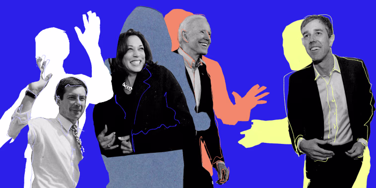 Photo illustration of Pete Buttigieg, Kamala Harris, Joe Biden, and Beto O'Rourke.