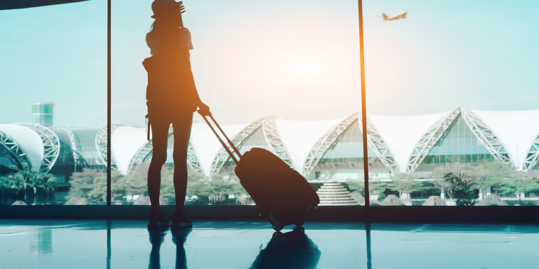 Image: Silhouette Woman With Luggage Standing In Airport