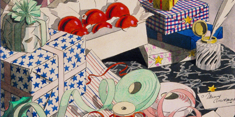 Image: A holiday gift wrapping illustration produced by Vogue in 1926.