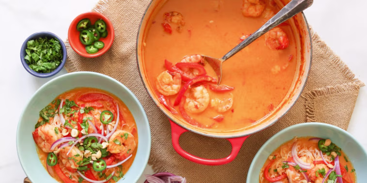 Like most noodle dishes, this red curry recipe is ripe for improvisation. Halibut, cod, salmon or chicken make great swaps for the shrimp. Or, go vegan with tofu or chickpeas.