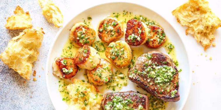 Garlic Butter Steak and Scallops