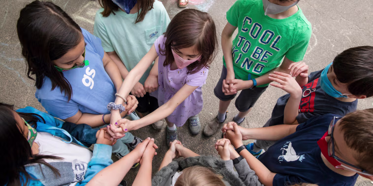 Children on a school playground in New York on May 24, 2021.