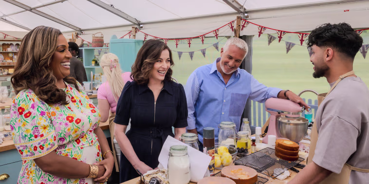 Alison Hammond, Nigella Lawson and Paul Hollywood on the series 17 premiere of "The Great British Bakeoff."