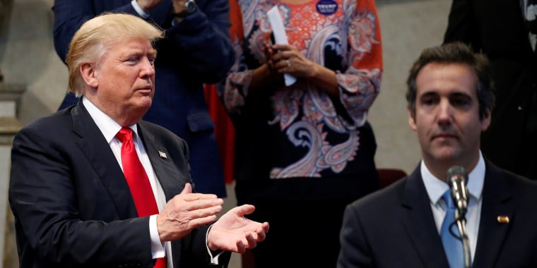 Trump appears with Cohen during a campaign stop at the New Spirit Revival Center church in Cleveland Heights, Ohio
