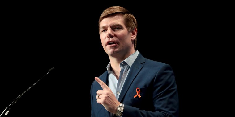 Image: Rep. Eric Swalwell, D-Calif., speaks at a campaign event in Cedar Rapids, Iowa, on June 9, 2019.