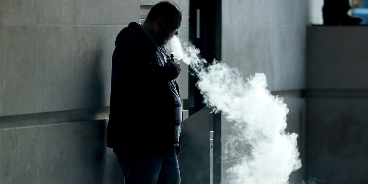 The vapor cloud produced by a man with an e-cigarette in London on Sept. 19, 2019.