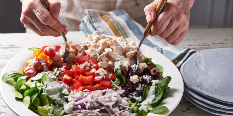 Chopped salad with chicken and blue cheese dressing