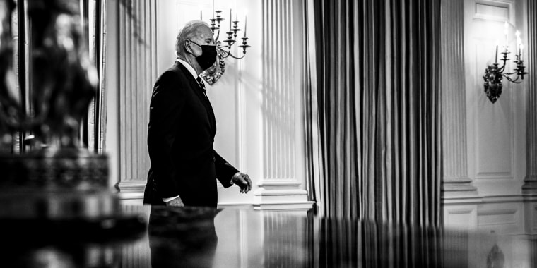 President Joe Biden arrives to speak in the State Dining Room of the White House on Sept. 9, 2021