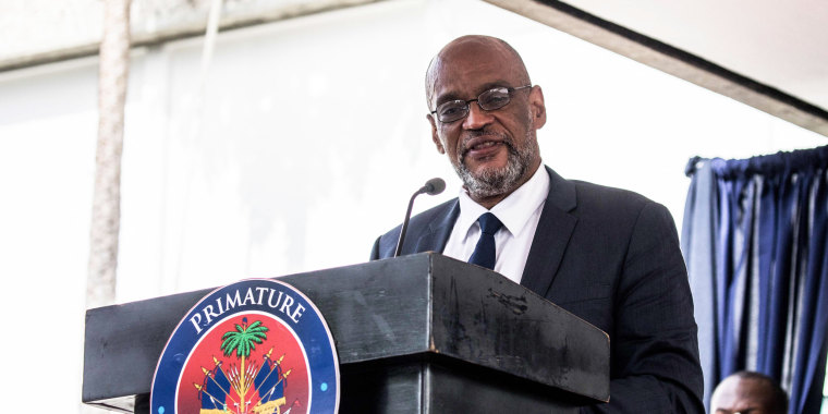 Designated Prime Minister Ariel Henry speaks during a ceremony at La Primature in Port-au-Prince, Haiti, on July 20, 2021.