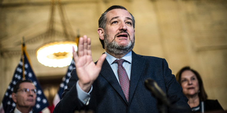 Senator Ted Cruz, R-Texas, speaks during a Republican news conference on Capitol Hill on Jan. 11, 2022.