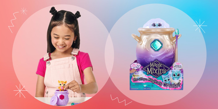 Split image and product image of the Magic Mixies toy
