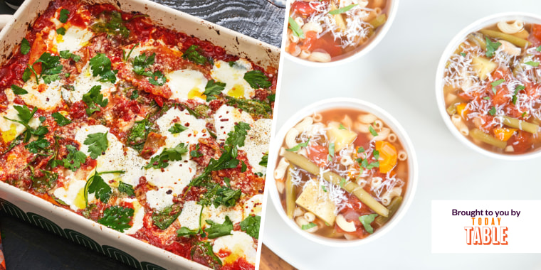 Slow-Cooker Minestrone Soup and Baked Broken Lasagna Pasta with Spinach