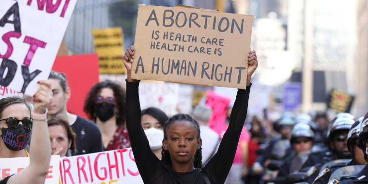 Image:  Pro-choice protesters during the Women's March in New York City on Oct. 2, 2021.