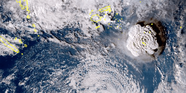 The eruption of an undersea volcano near Tonga on Jan. 15, 2022.