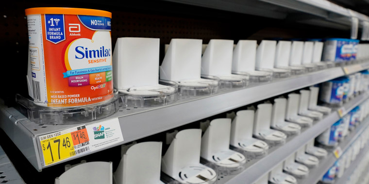 Shelves typically stocked with baby formula sit mostly empty at a store in San Antonio, Tuesday, May 10, 2022. Parents across the U.S. are scrambling to find baby formula because supply disruptions and a massive safety recall have swept many leading brands off store shelves.