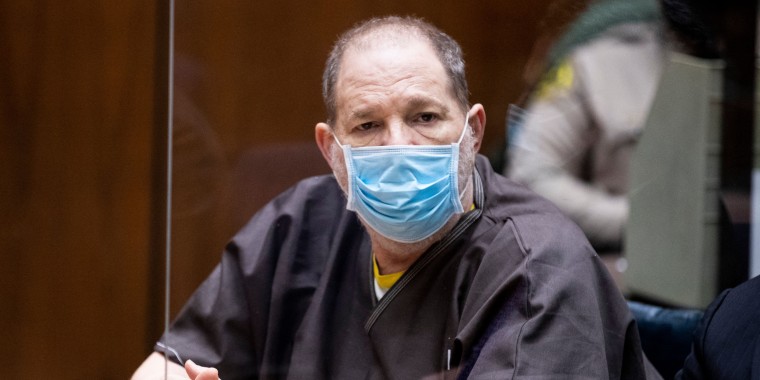 Former film producer Harvey Weinstein listens in court during a pre-trial hearing in Los Angeles on July 29, 2021.