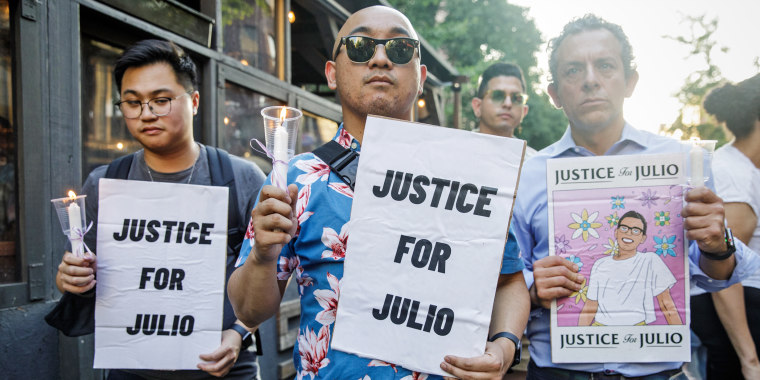 A vigil in New York commemorates Julio Ramirez on June 8, 2022.