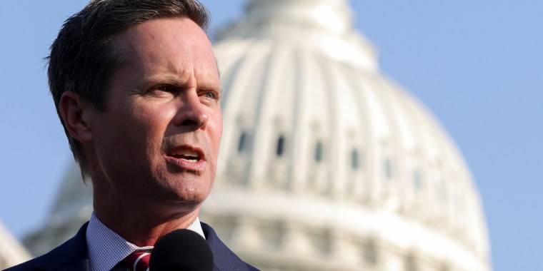 In front of the Capitol, Rep. Rodney Davis, R-IL., speaks during a news conference to discuss the January 6th Committee, on July 27, 2021.