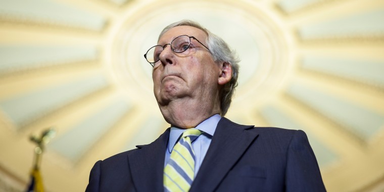 Senate Minority Leader Mitch McConnell, R-Ky., speaks at the Capitol on May 3, 2022.