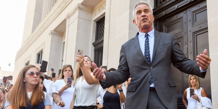 Image: Attorney Robert F. Kennedy, Jr. speaks after a hearing challenging the constitutionality of the state legislature's repeal of the religious exemption to vaccination on behalf of New York state families who held lawful religious exemptions, during a rally on Aug. 14, 2019, in Albany, N.Y.