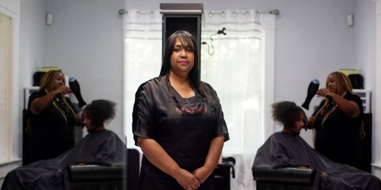 Image: Iris Mejia in her beauty salon, Beauty Bar in Orlando, Fla., on Aug. 2, 2022.