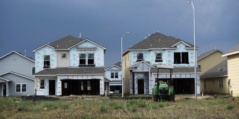 Image: Homes under construction in Arcola, Texas, on July 12, 2022.