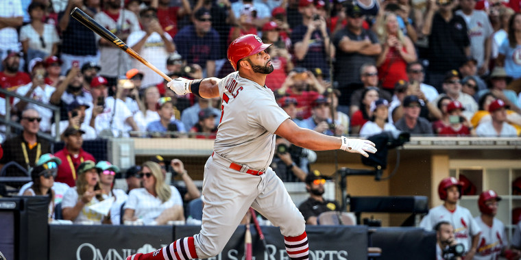 Image: Albert Pujols #5 of the St. Louis Cardinals reacts to flying out during the sixth inning of a game against the San Diego Padres at PETCO Park on Sept. 22, 2022 in San Diego, Calif.