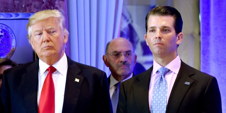 Donald Trump, Allen Weisselberg, and Donald, Jr.  at Trump Tower in New York