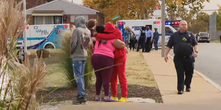 Emergency personnel at the scene of a possible school shooting in St. Louis, Mo.