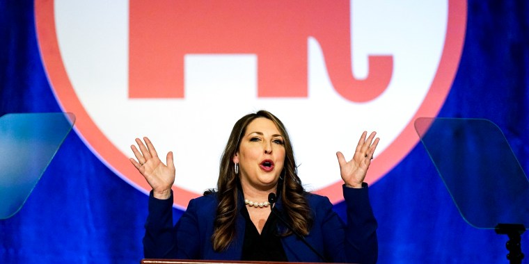 Ronna McDaniel, the GOP chairwoman, speaks during the Republican National Committee winter meeting on Feb. 4, 2022, in Salt Lake City.