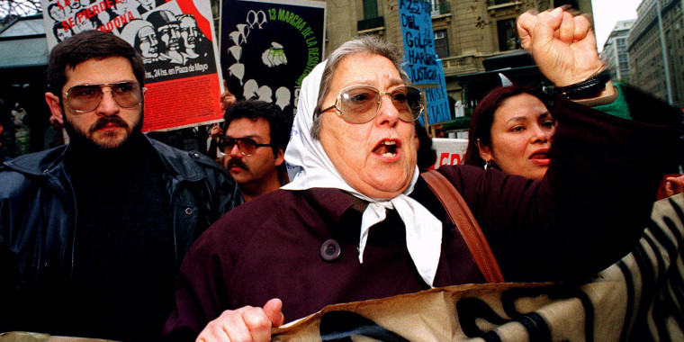 Hebe de Bonafini leads a march in downtown Santiago, Chile