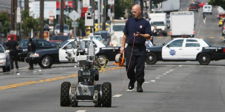 A police bomb investigating robot in San Francisco