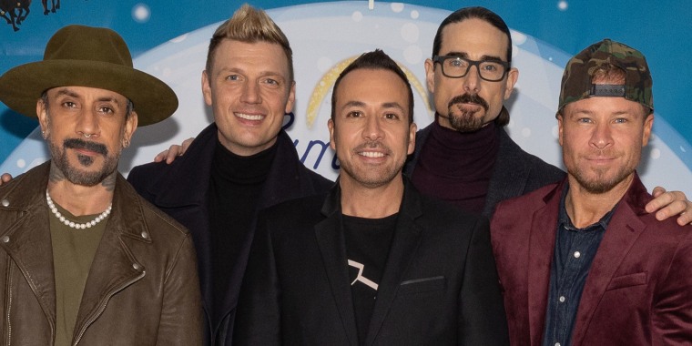 AJ McLean, Nick Carter, Howie Dorough, Kevin Richardson and Brian Littrell of the Backstreet Boys celebrate their first ever Christmas album, "A Very Backstreet Christmas" in Los Angeles.
