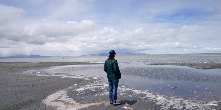 Lt. Gov. Deidre Henderson walks along the Great Salt Lake near Salt Lake City