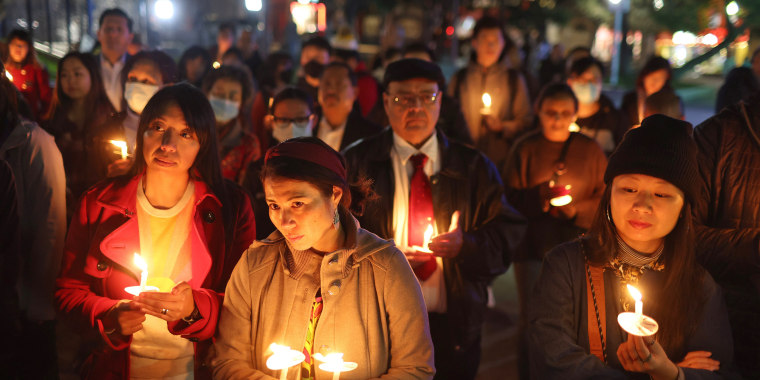 A candlelight vigil for the victims of the recent mass shootings in  Half Moon Bay and Monterey Park on Jan. 26, 2023 in San Francisco.